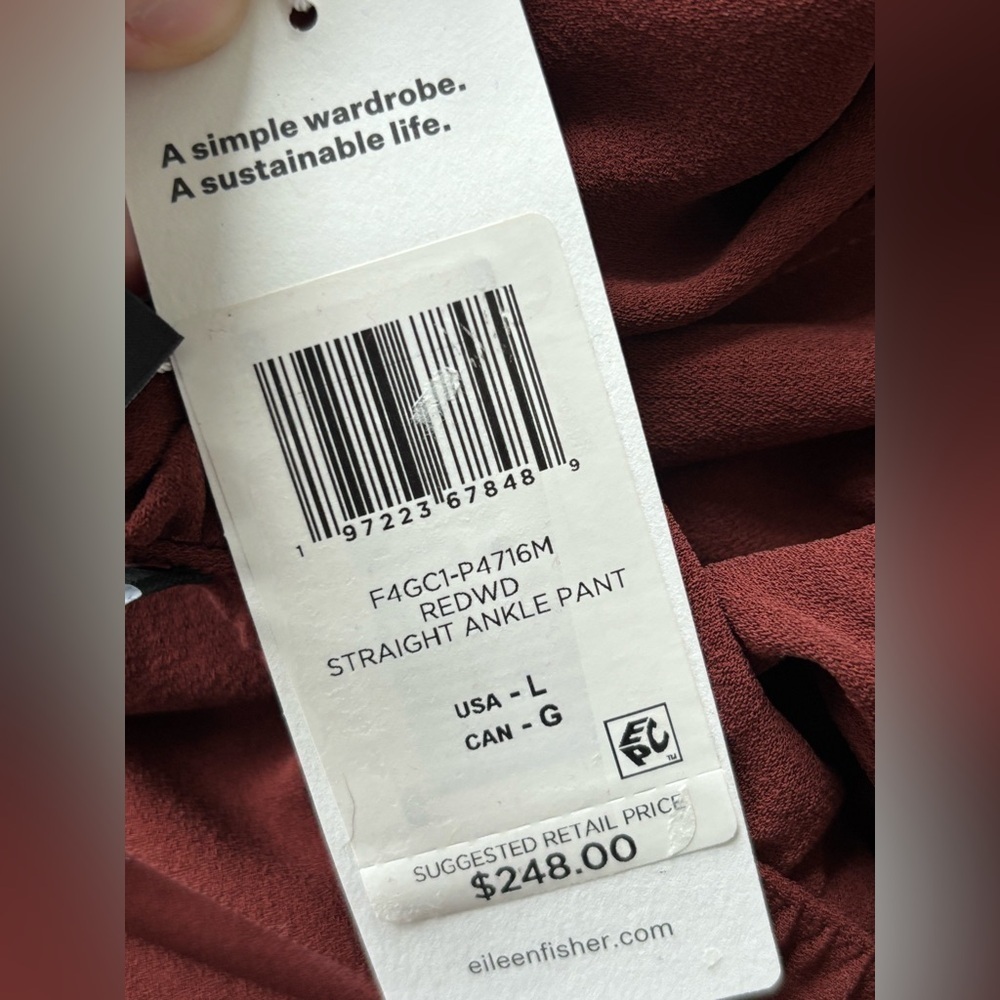 NWT Eileen Fisher silk georgette crepe straight pants large Redwood - Picture 7 of 8